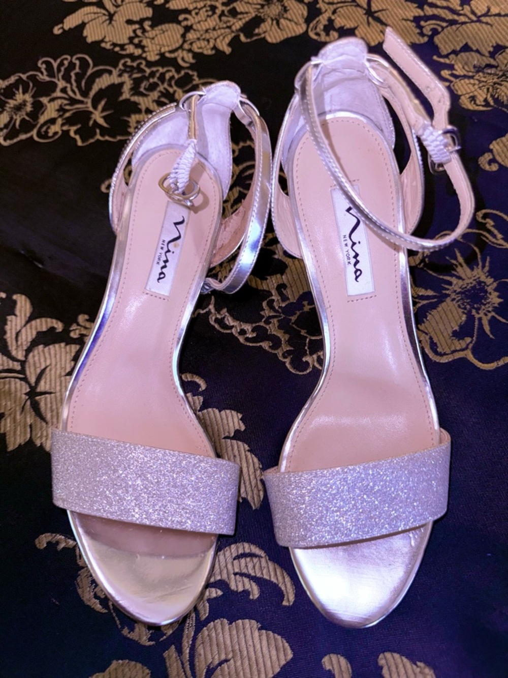 Nina Silver Glitter Ankle-Strap Dressy Heels